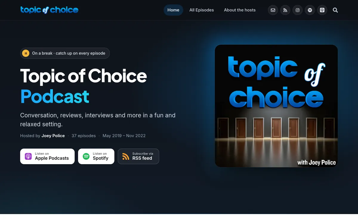 Topic of Choice Podcast website homepage
